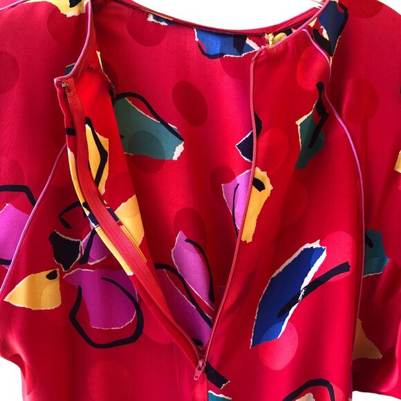 Joan Leslie by Kasper Vintage 70's Red SILK Dress Wrap Sash Hong Kong - Picture 12 of 14